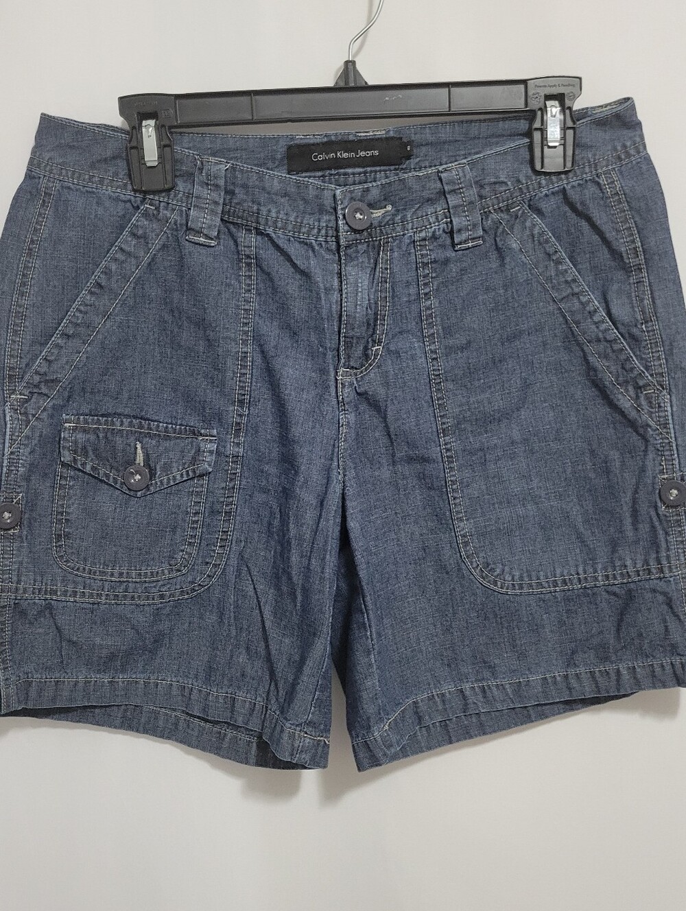 Calvin Klein Jeans Denim Cargo Shorts -  Blue, Size 8